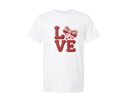 brand:Generic|color:White|Crochet Valentine Love Bow Graphic T-Shirt