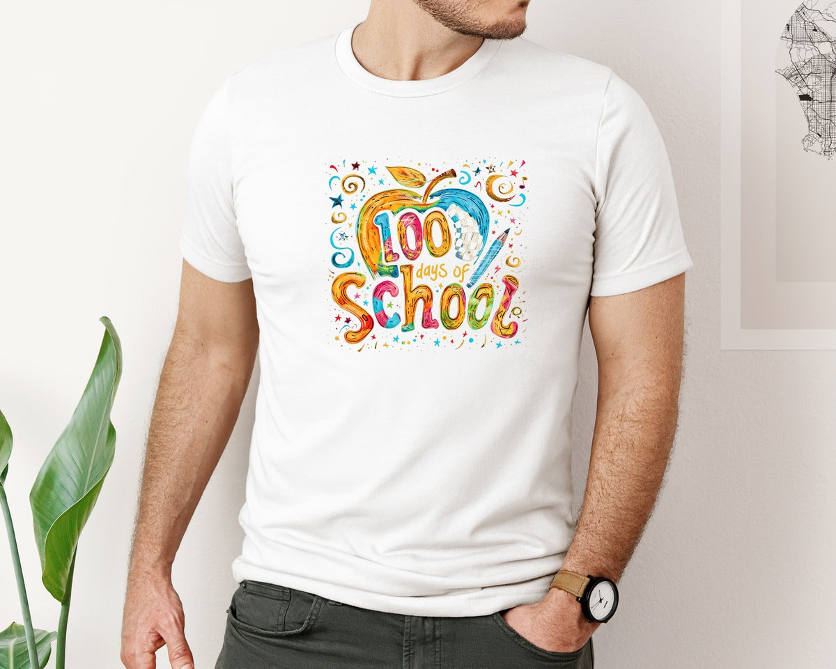 brand:Bella Canvas|color:White|Teacher 100 Days Png100 Days Graphic T-Shirt