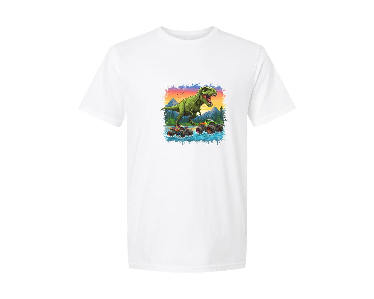 brand:Generic|color:White|Dinosaur Monster Truck T Rex Graphic T-Shirt