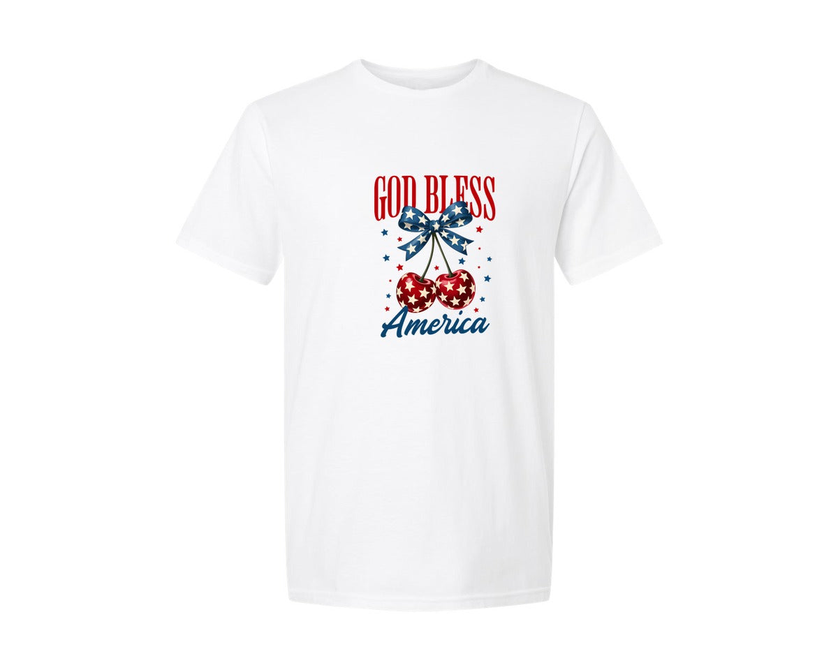 brand:Generic|color:White|Patriotic 4Th July Cherry Bow Usa Graphic T-Shirt