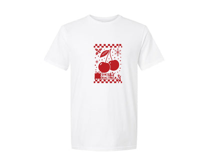 brand:Generic|color:White|Cherry Christmas Holiday Art Graphic T-Shirt