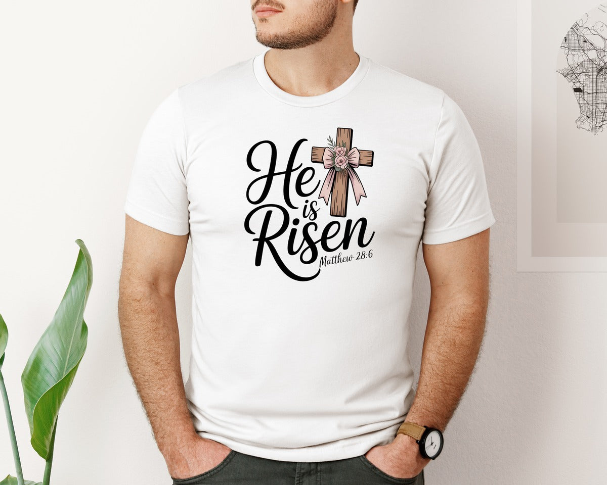 brand:Bella Canvas|color:White|He Is Risen Vintage Easter Graphic T-Shirt