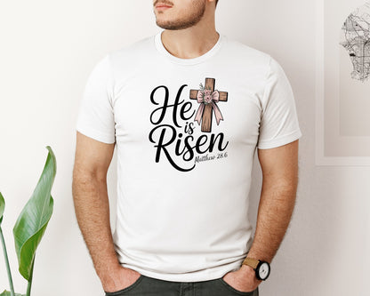 brand:Bella Canvas|color:White|He Is Risen Vintage Easter Graphic T-Shirt