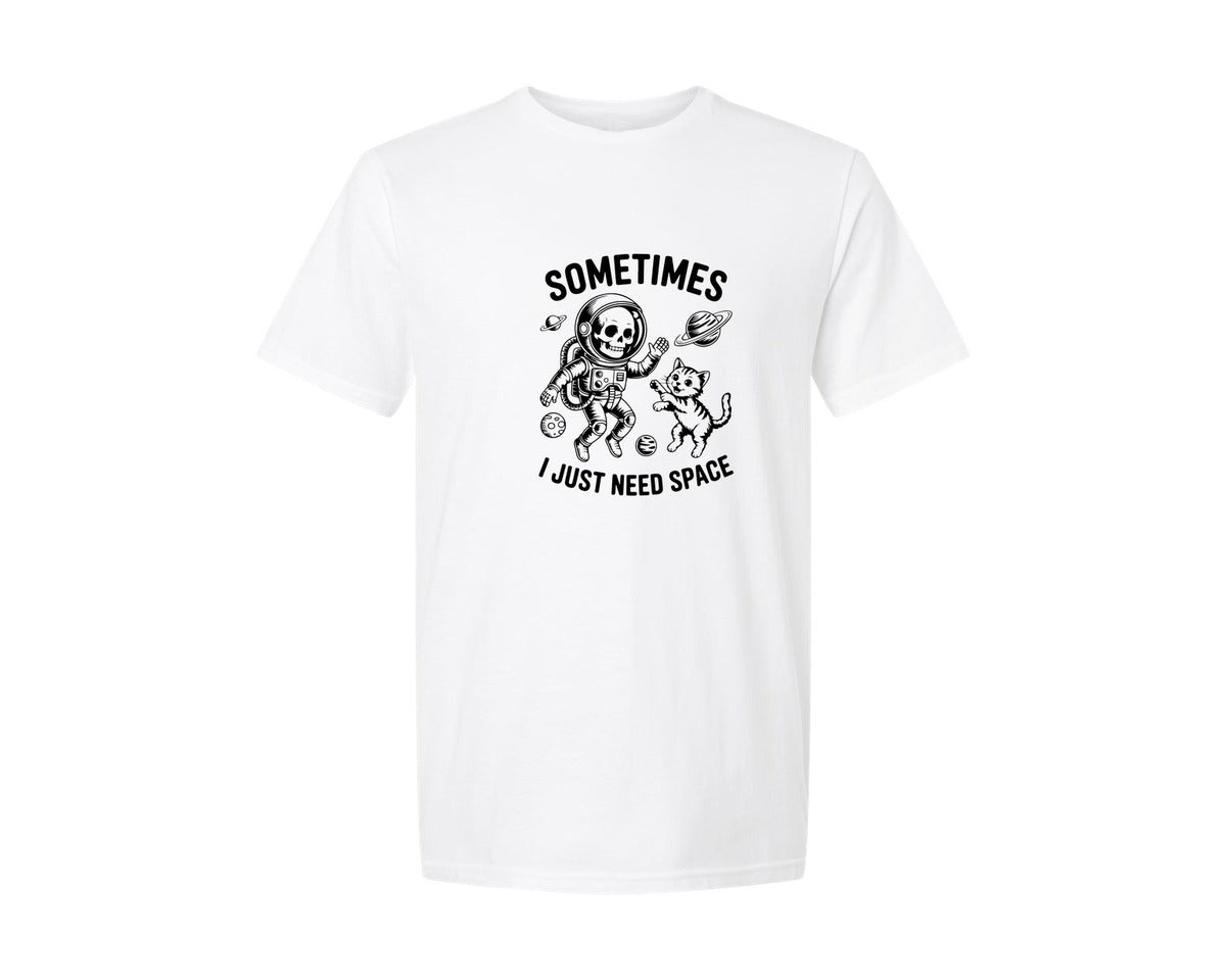 brand:Generic|color:White|Funny Skeleton Astronaut Cat Graphic T-Shirt