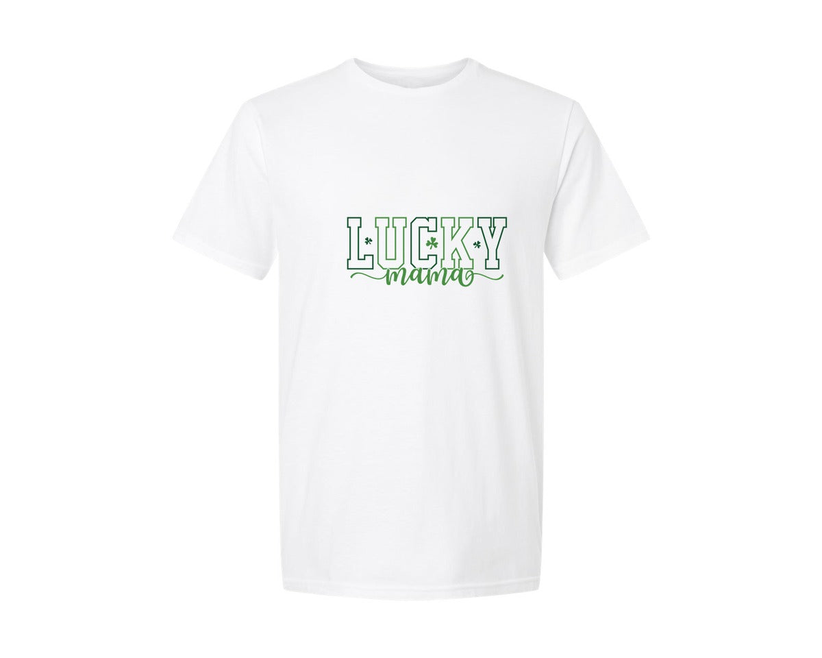 brand:Generic|color:White|Shamrock Lucky Mama St Patricks Day Graphic T-Shirt