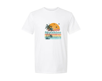 brand:Generic|color:White|Sunshine Summer Retro Beach Graphic T-Shirt