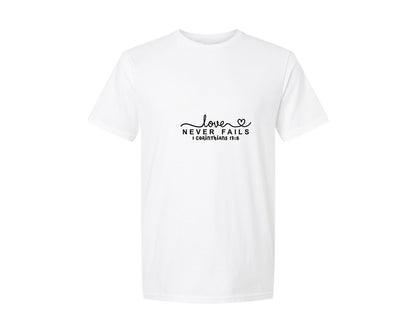 brand:Generic|color:White|Love Never Fails Svgvalentine Faith Graphic T-Shirt