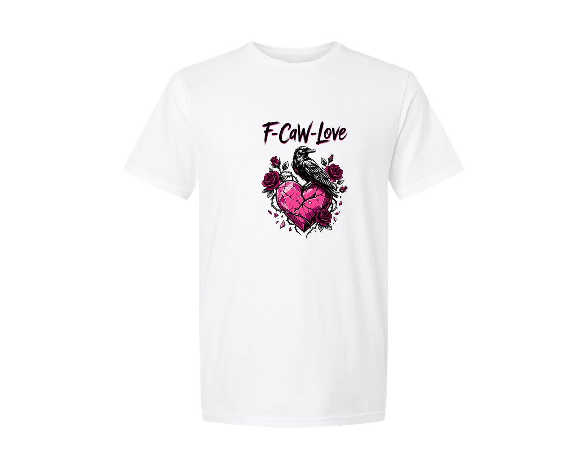 brand:Generic|color:White|F Caw Love Raven Gothic Valentine Graphic T-Shirt