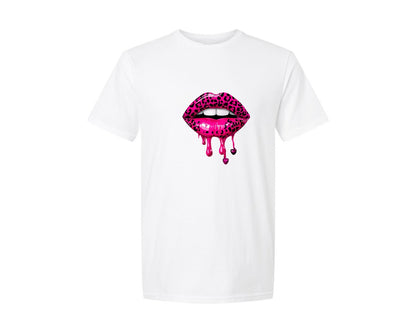 brand:Generic|color:White|Pink Lips With A Leopard Print Valentine Graphic T-Shirt