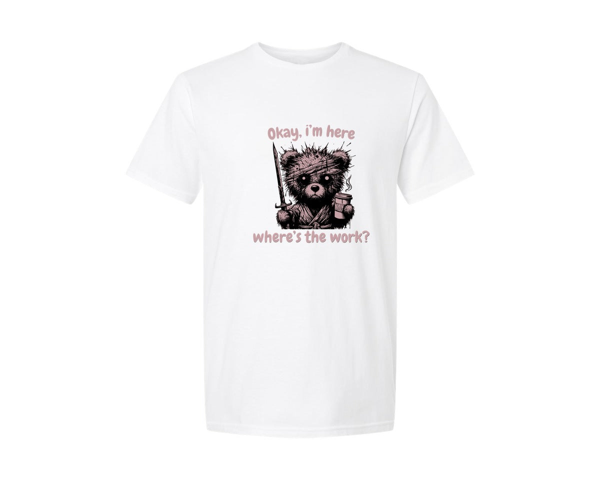 brand:Generic|color:White|Retro Bear With Sword Coffee Graphic T-Shirt
