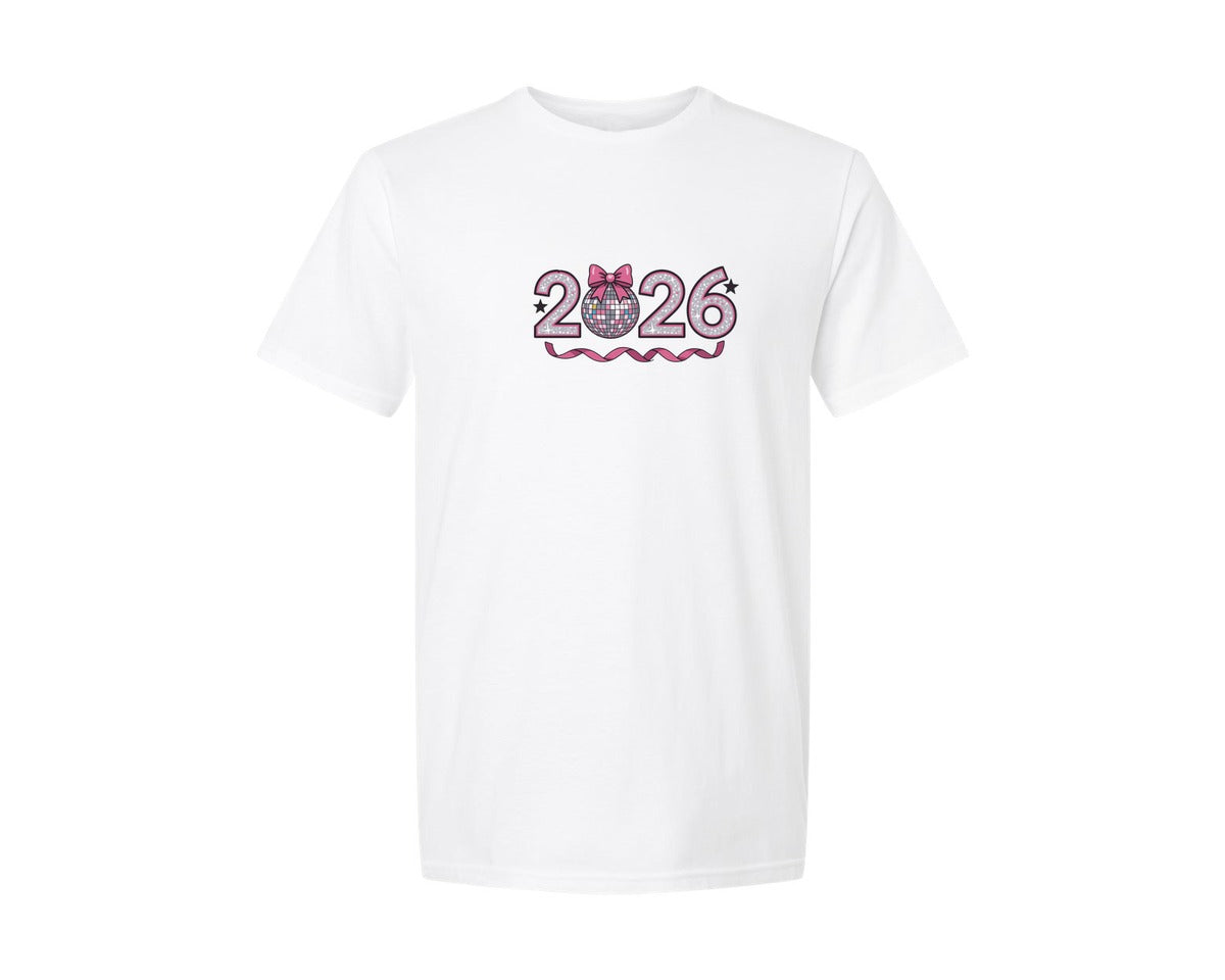 brand:Generic|color:White|Coquette New Year 2026 Disco Ball 2 Graphic T-Shirt
