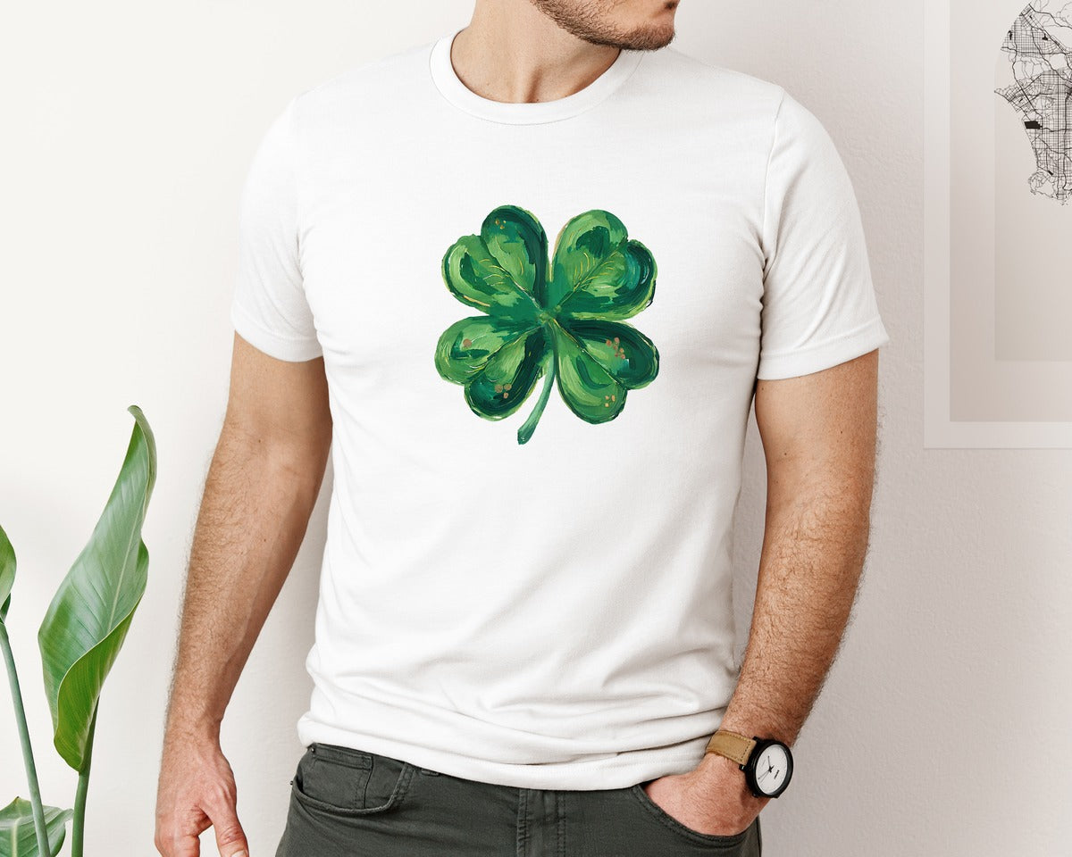 brand:Bella Canvas|color:White|Hand Painted St Patricks Shamrock 2 Graphic T-Shirt
