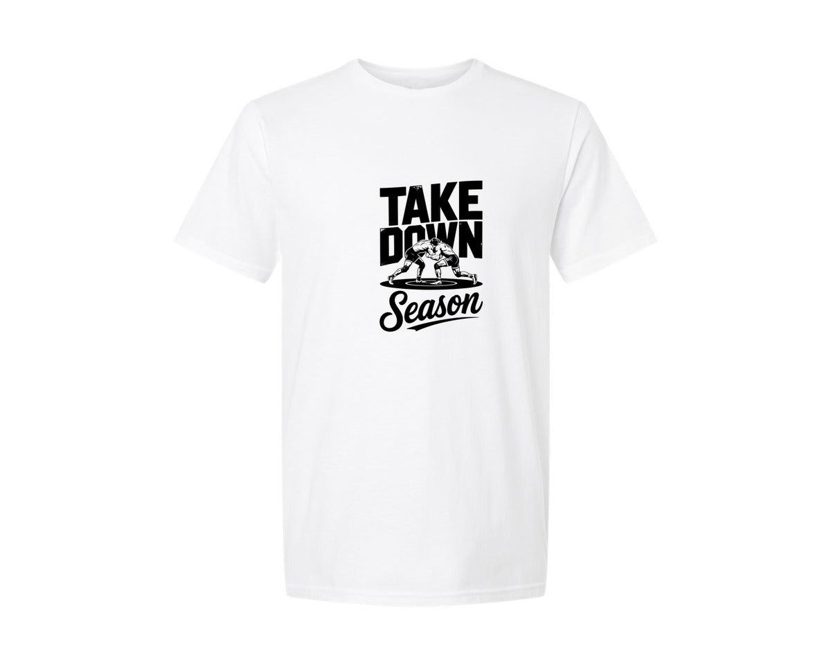 brand:Generic|color:White|Take Down Season Vintage Wresting Shirt Graphic T-Shirt