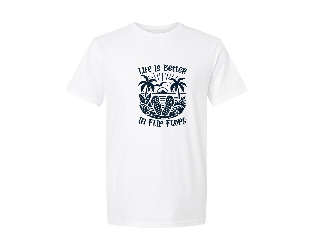 brand:Generic|color:White|Life Is Better In Flip Flops Family Graphic T-Shirt