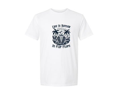 brand:Generic|color:White|Life Is Better In Flip Flops Family Graphic T-Shirt