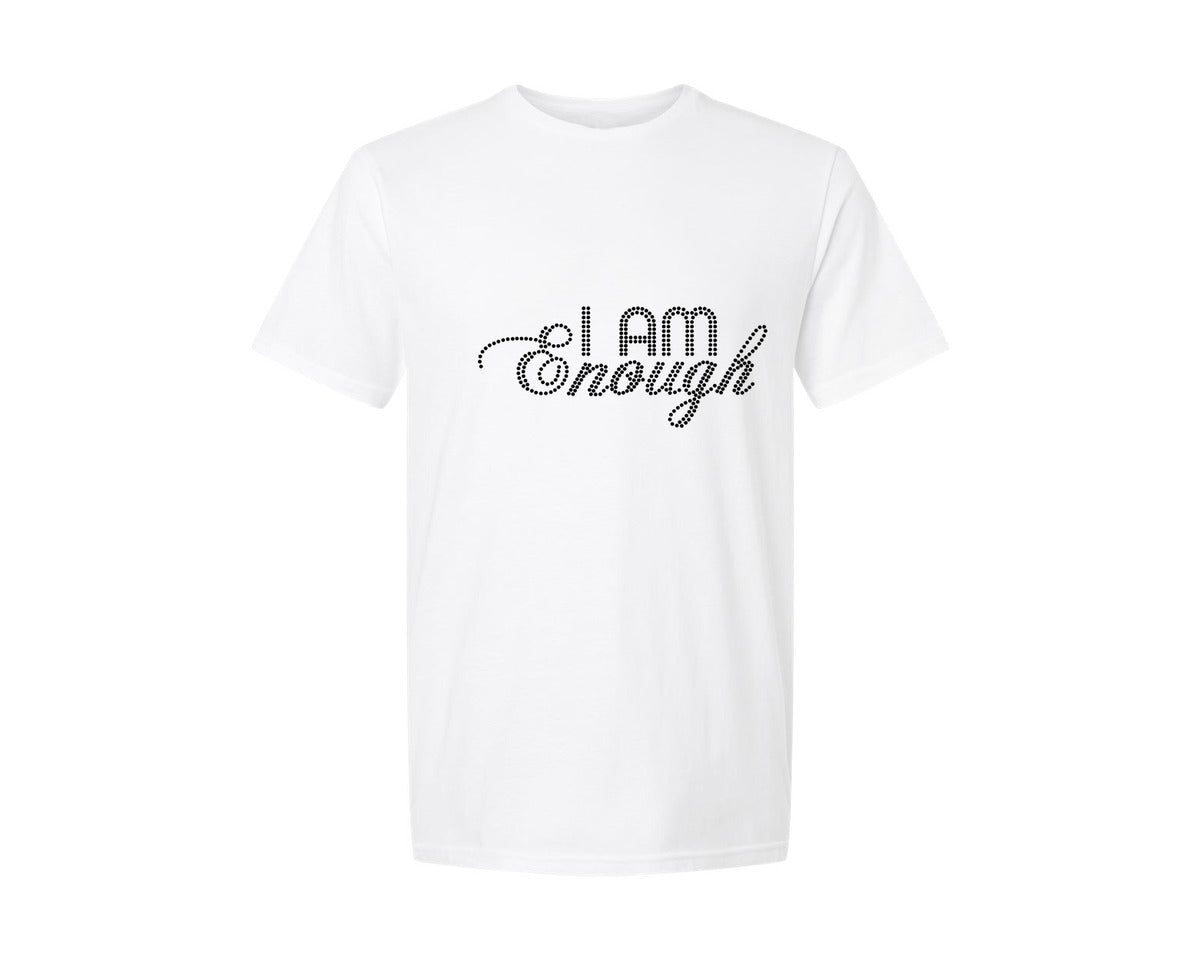 brand:Generic|color:White|I Am Enough Rhinestone Graphic T-Shirt