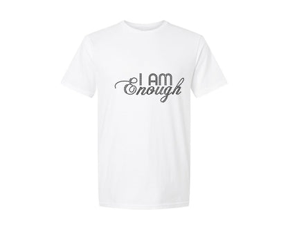 brand:Generic|color:White|I Am Enough Rhinestone Graphic T-Shirt