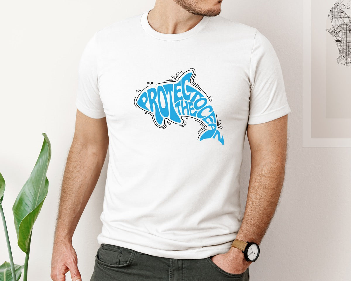 brand:Bella Canvas|color:White|Protect The Ocean Orca Shape Graphic T-Shirt