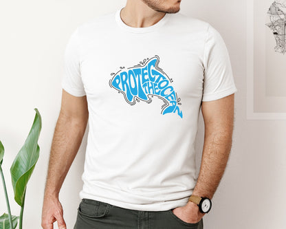 brand:Bella Canvas|color:White|Protect The Ocean Orca Shape Graphic T-Shirt