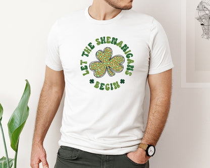 brand:Bella Canvas|color:White|Let The Shenanigans Begin Retro Patrick Graphic T-Shirt