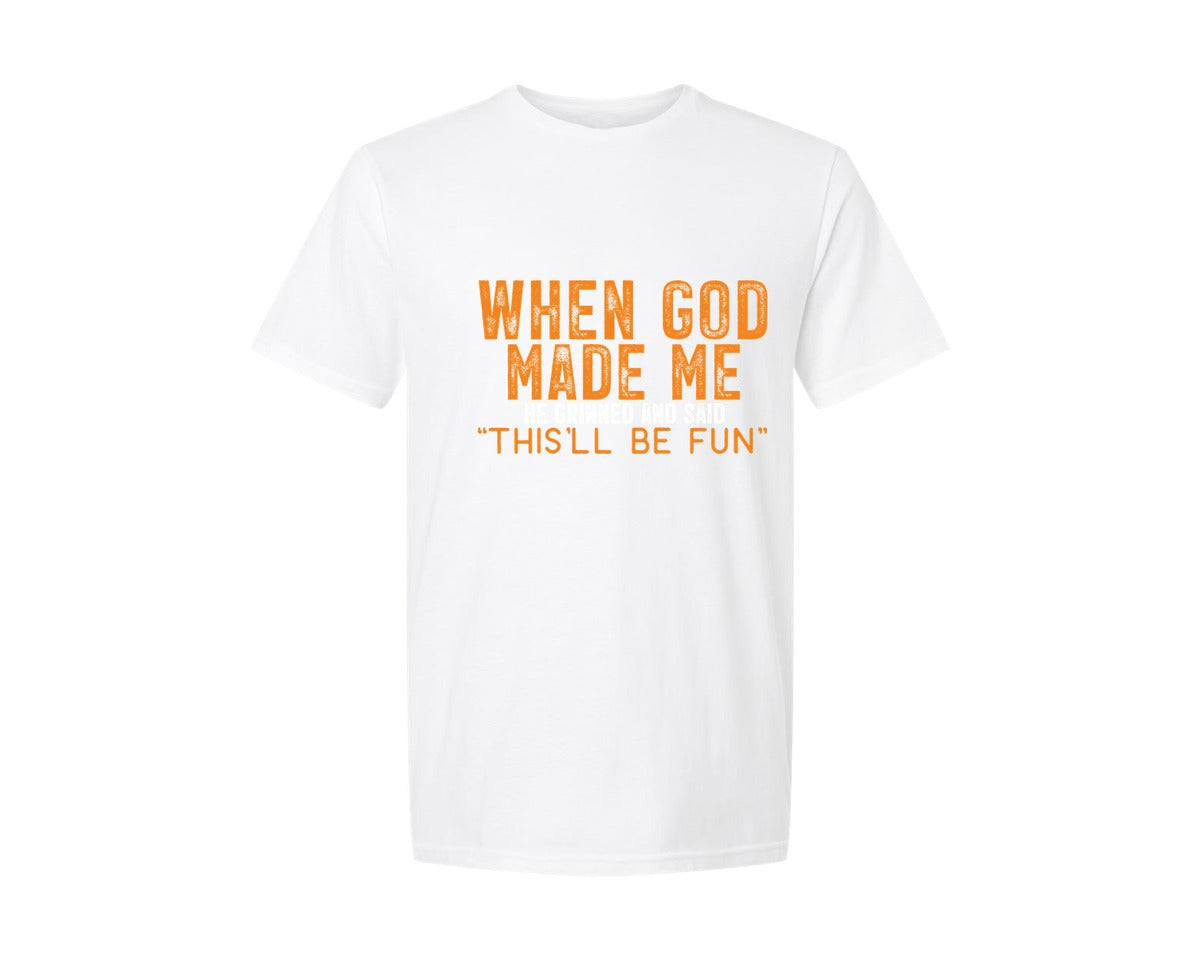 brand:Generic|color:White|When God Made Me Funny Christian 3 Graphic T-Shirt