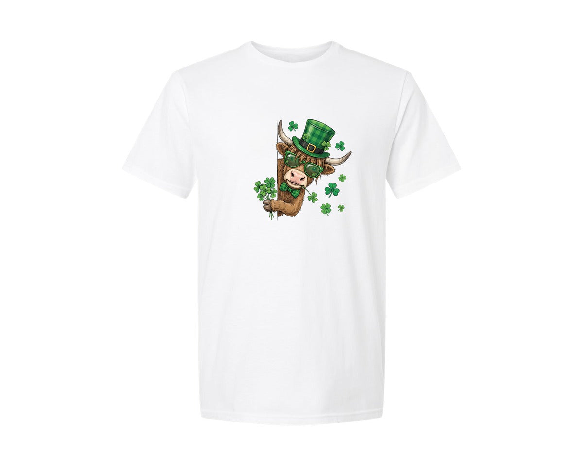 brand:Generic|color:White|Funny St Patricks Day Highland Cow 3 Graphic T-Shirt