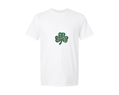 brand:Generic|color:White|St Patricks Day Teacher Faux Yarn Graphic T-Shirt