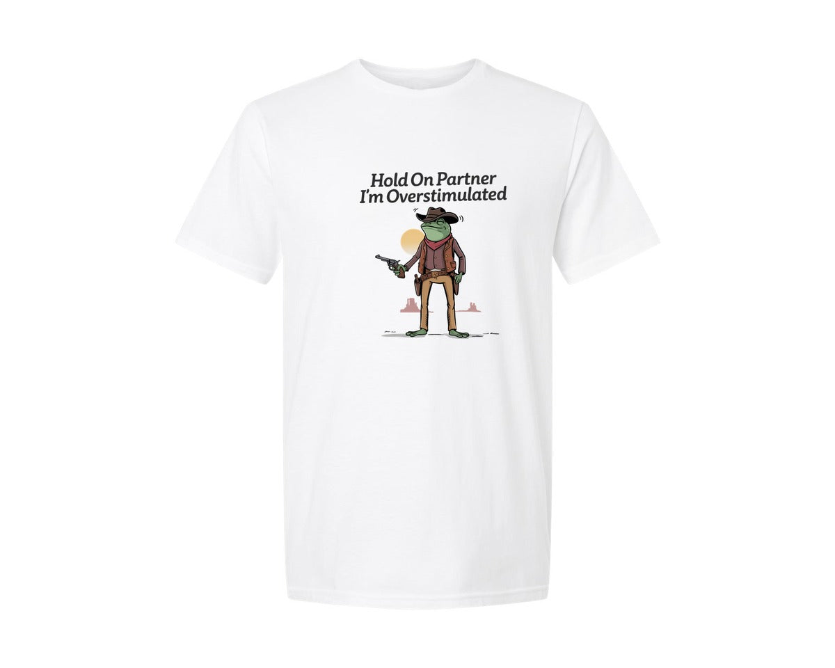 brand:Generic|color:White|Overstimulated Cowboy Frog Funny Graphic T-Shirt