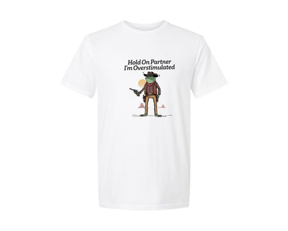 brand:Generic|color:White|Overstimulated Cowboy Frog Funny Graphic T-Shirt
