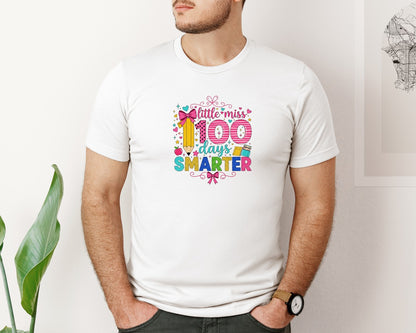 brand:Bella Canvas|color:White|Little Miss 100 Days Smarter 37 Graphic T-Shirt