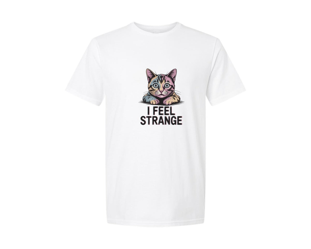 brand:Generic|color:White|Weird Cat Feel Strange Funny Animal Graphic T-Shirt