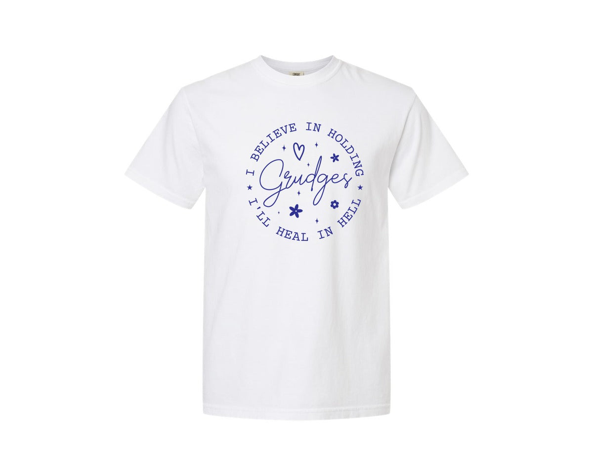 brand:Comfort Colors|color:White|I Believe In Holding Grudges Ill Heal Graphic T-Shirt