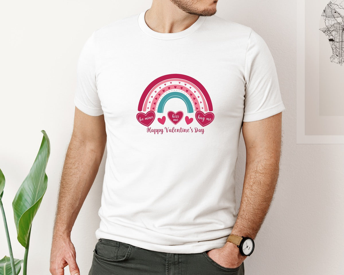 brand:Bella Canvas|color:White|Happy Valentines Day Rainbow 4 Graphic T-Shirt