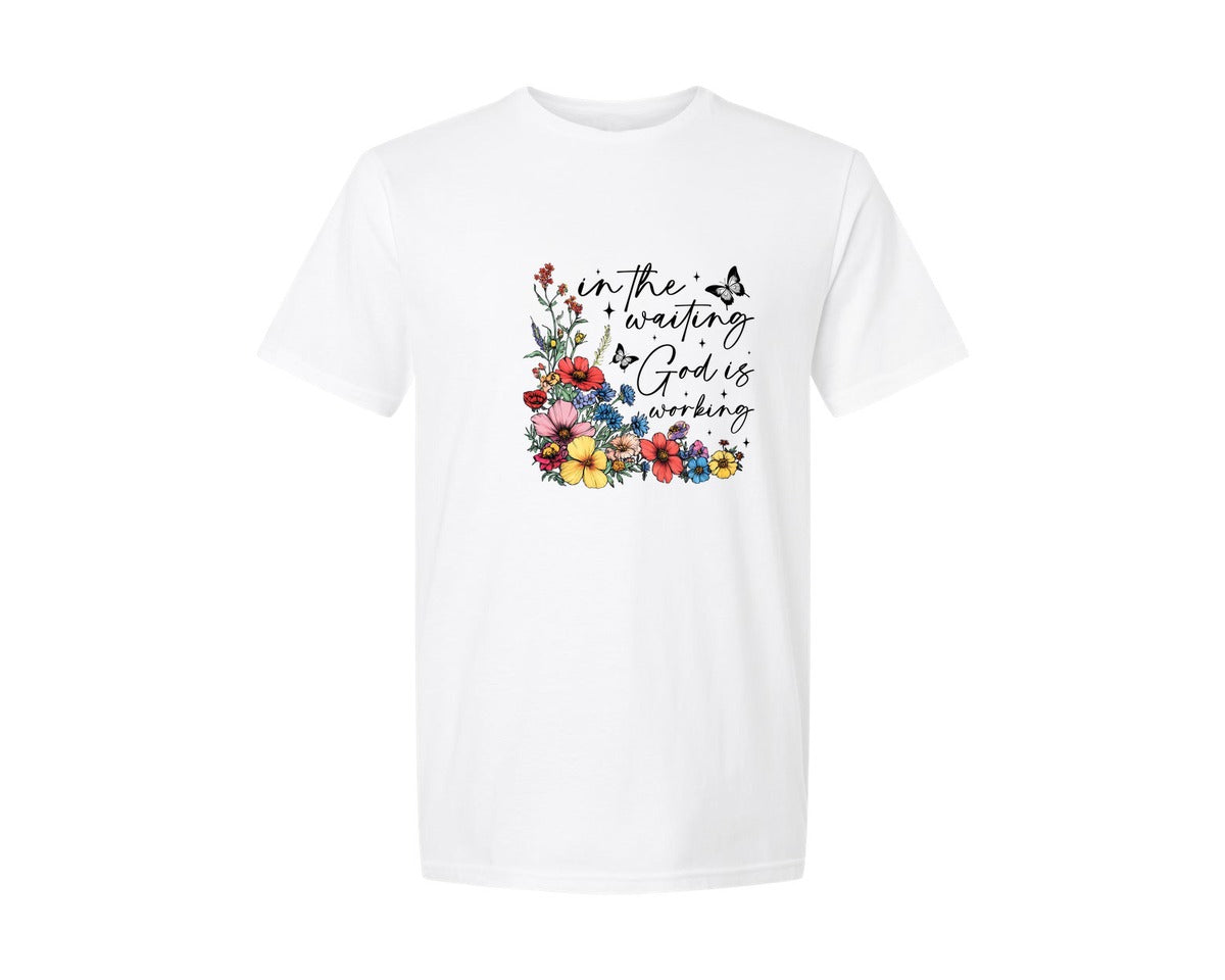 brand:Generic|color:White|In The Waiting God Is Working Pngfloral Graphic T-Shirt