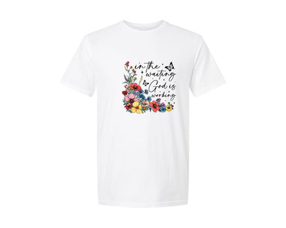 brand:Generic|color:White|In The Waiting God Is Working Pngfloral Graphic T-Shirt
