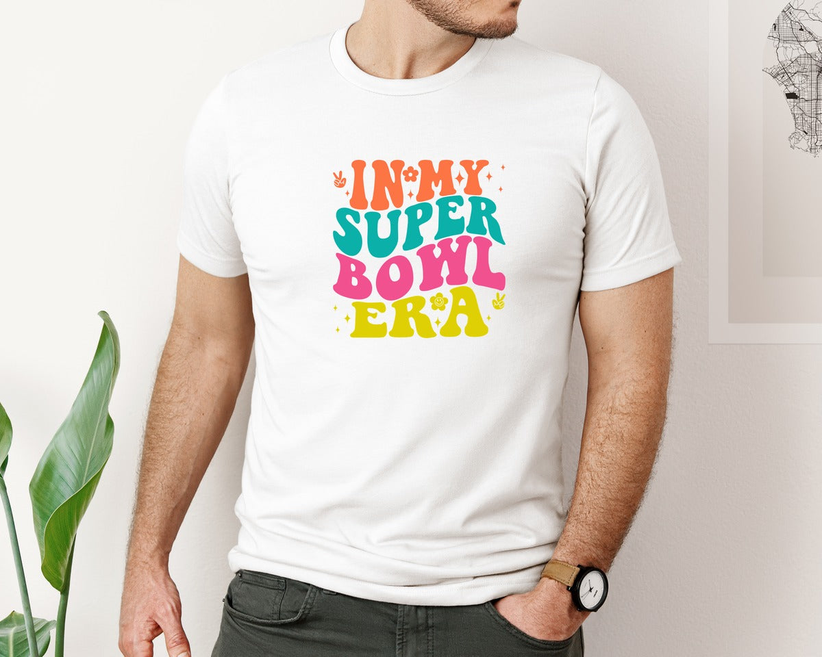 brand:Bella Canvas|color:White|In My Super Bowl Era Retro Wavy T Shirt Graphic T-Shirt