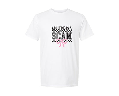 brand:Generic|color:White|Adulting Is A Scam Sarcastic 3 Graphic T-Shirt