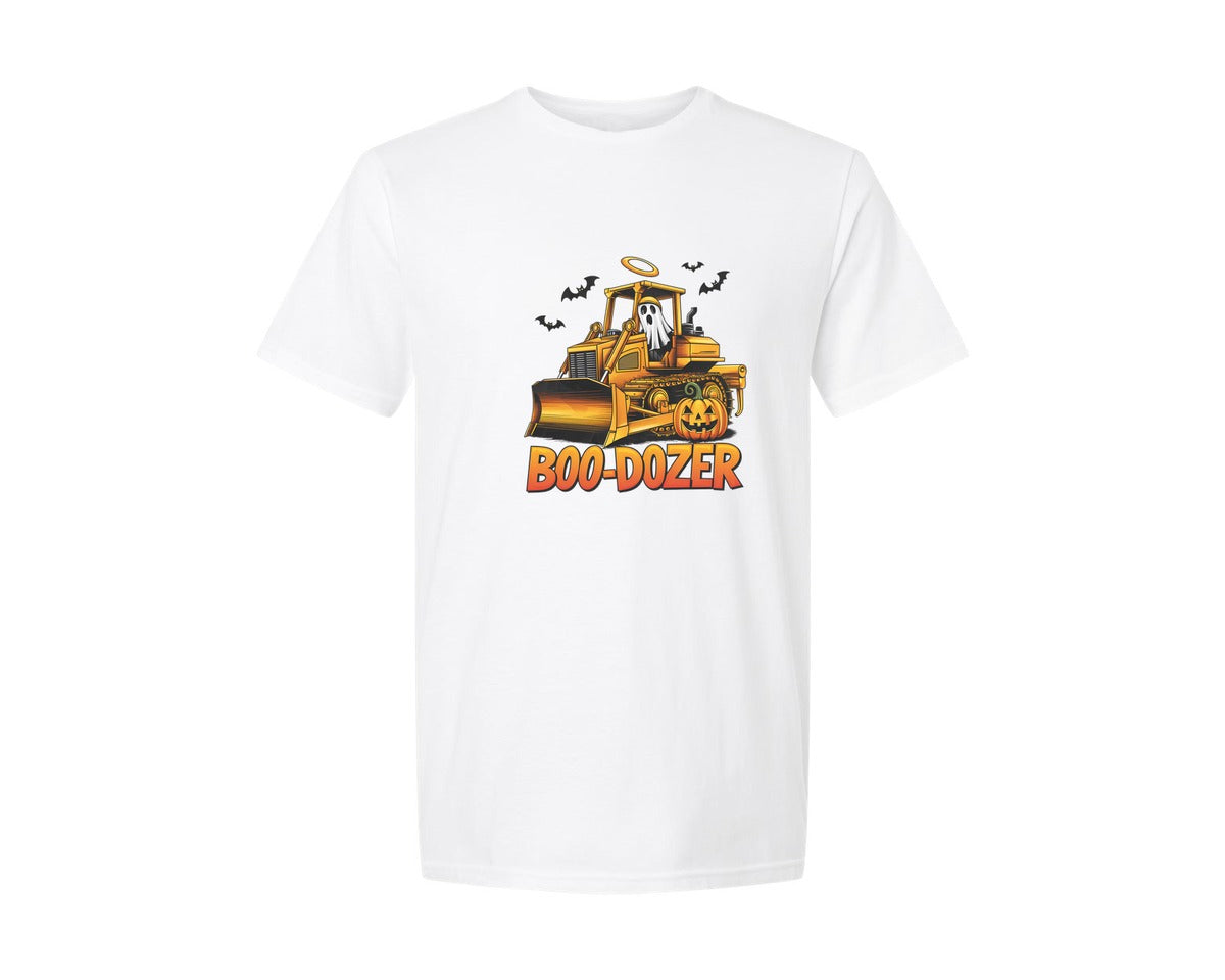 brand:Generic|color:White|Boo Dozer Ghost Bulldozer Graphic T-Shirt