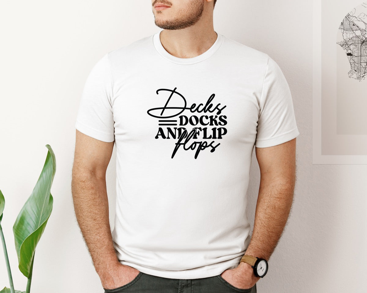 brand:Bella Canvas|color:White|Decks Docks And Flip Flops 8 Graphic T-Shirt
