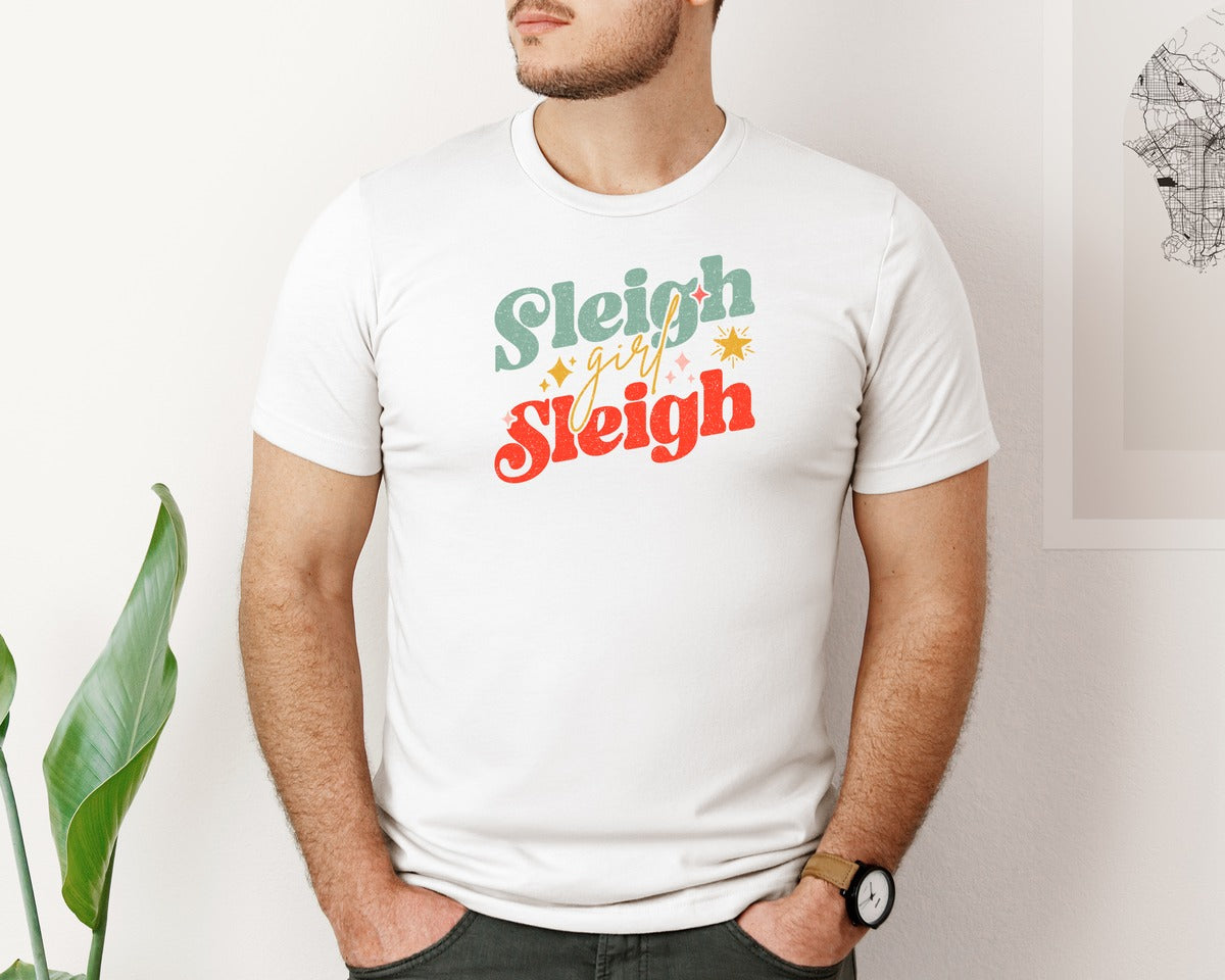 brand:Bella Canvas|color:White|Christmas Cheeky Sleigh Girl Sassy Graphic T-Shirt