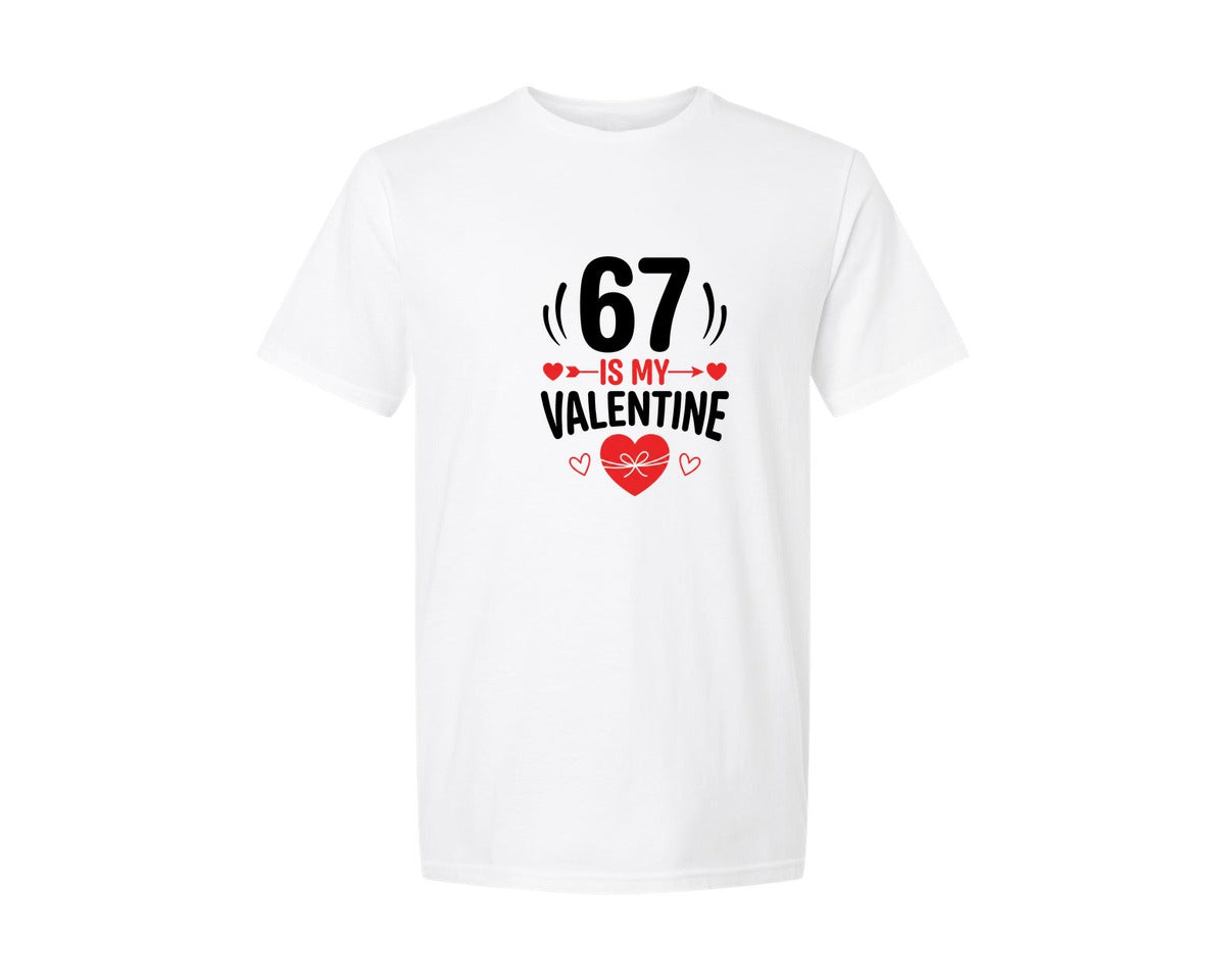 brand:Generic|color:White|67 Is My Valentine Heart Typography Graphic T-Shirt