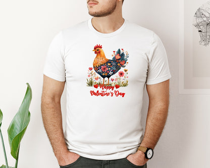 brand:Bella Canvas|color:White|Chicken Happy Valentines Day 3 Graphic T-Shirt