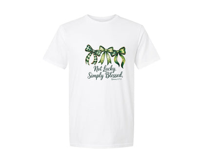 brand:Generic|color:White|Not Lucky Simply Blessed Lucky Bow 2 Graphic T-Shirt