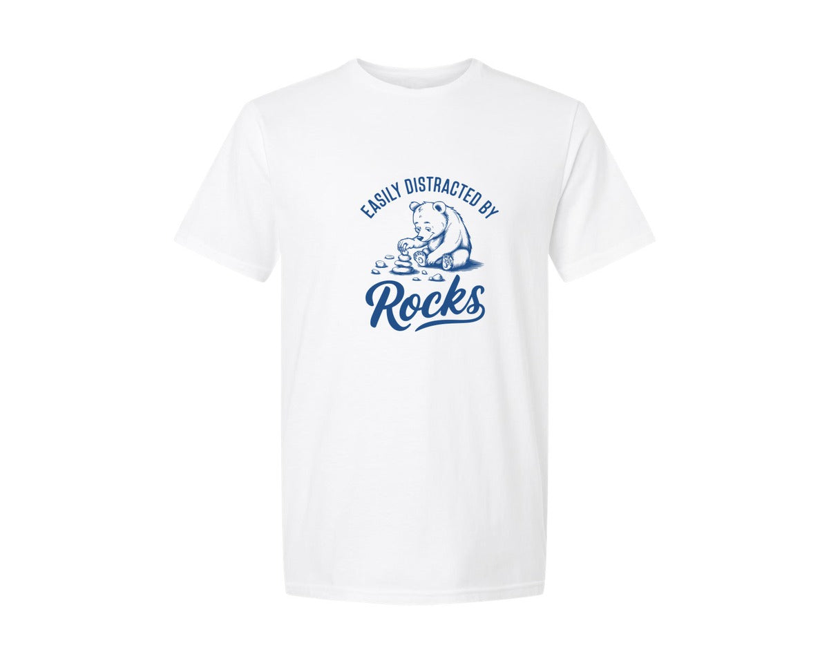 brand:Generic|color:White|Easily Distracted By Rocks Design Graphic T-Shirt