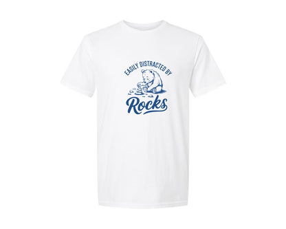 brand:Generic|color:White|Easily Distracted By Rocks Design Graphic T-Shirt