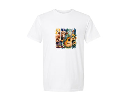 brand:Generic|color:White|Cowboy Highland Cow Brushstroke Graphic T-Shirt