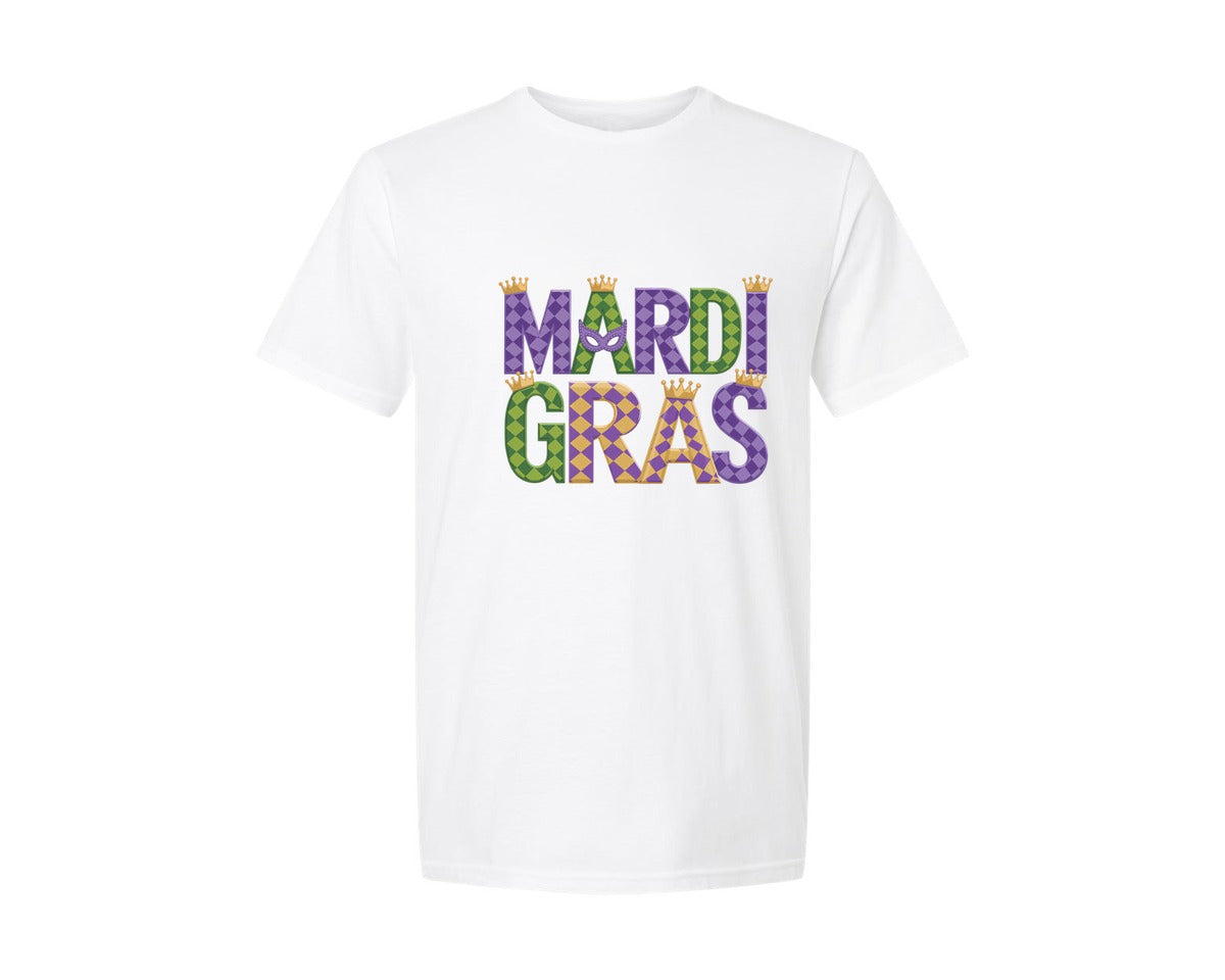 brand:Generic|color:White|Mardi Gras Festive Des Graphic T-Shirt