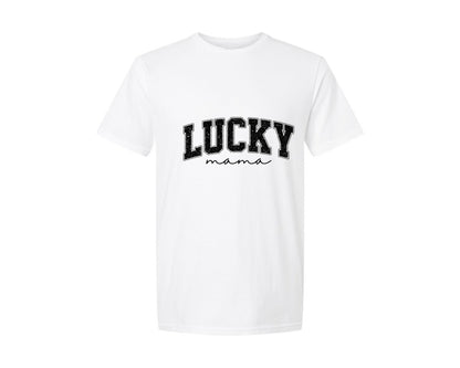 brand:Generic|color:White|Lucky Mama Retro Varsity Graphic T-Shirt