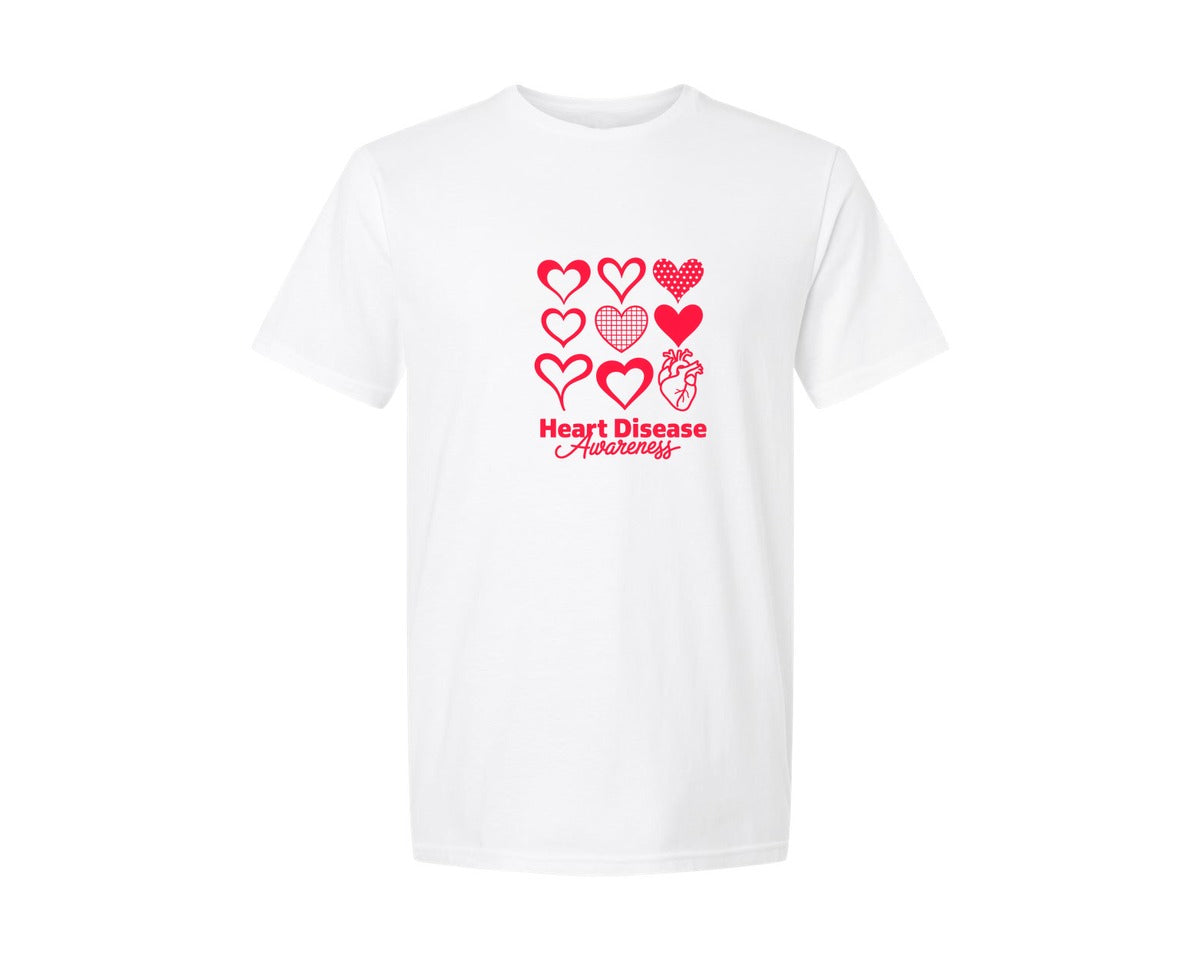 brand:Generic|color:White|Heart Disease Awareness Hearts Graphic T-Shirt
