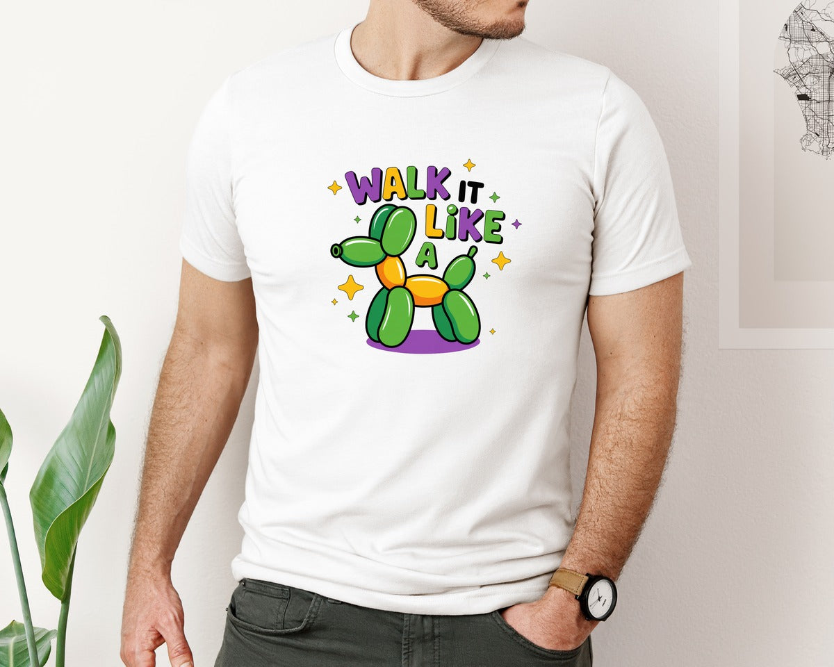 brand:Bella Canvas|color:White|Walk It Like A Dog Mardi Gras 2 Graphic T-Shirt